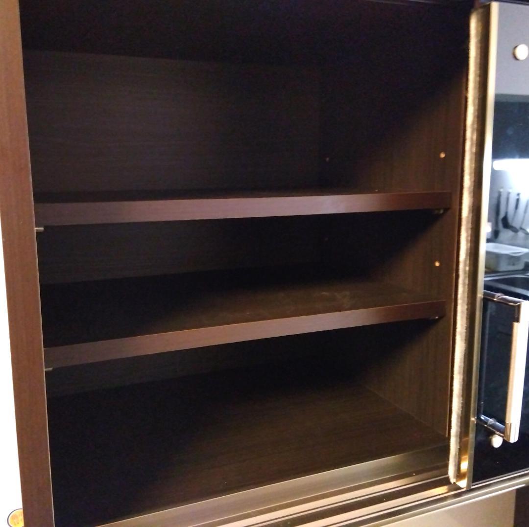 キッチンボード カップボード 鏡面仕上げ 高さ184cm ダークブラウン 美品