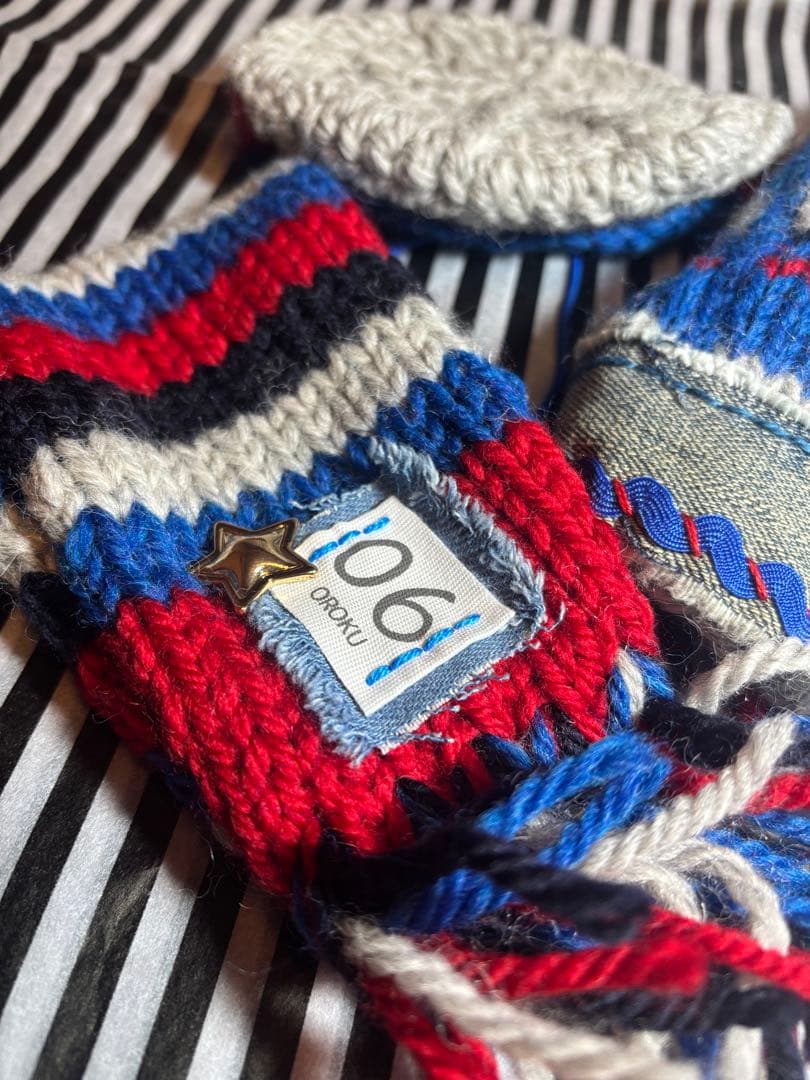 57◆ アーガイルデニムニット【OROKU】　パピリーヒルズ　ニット帽　マフラー