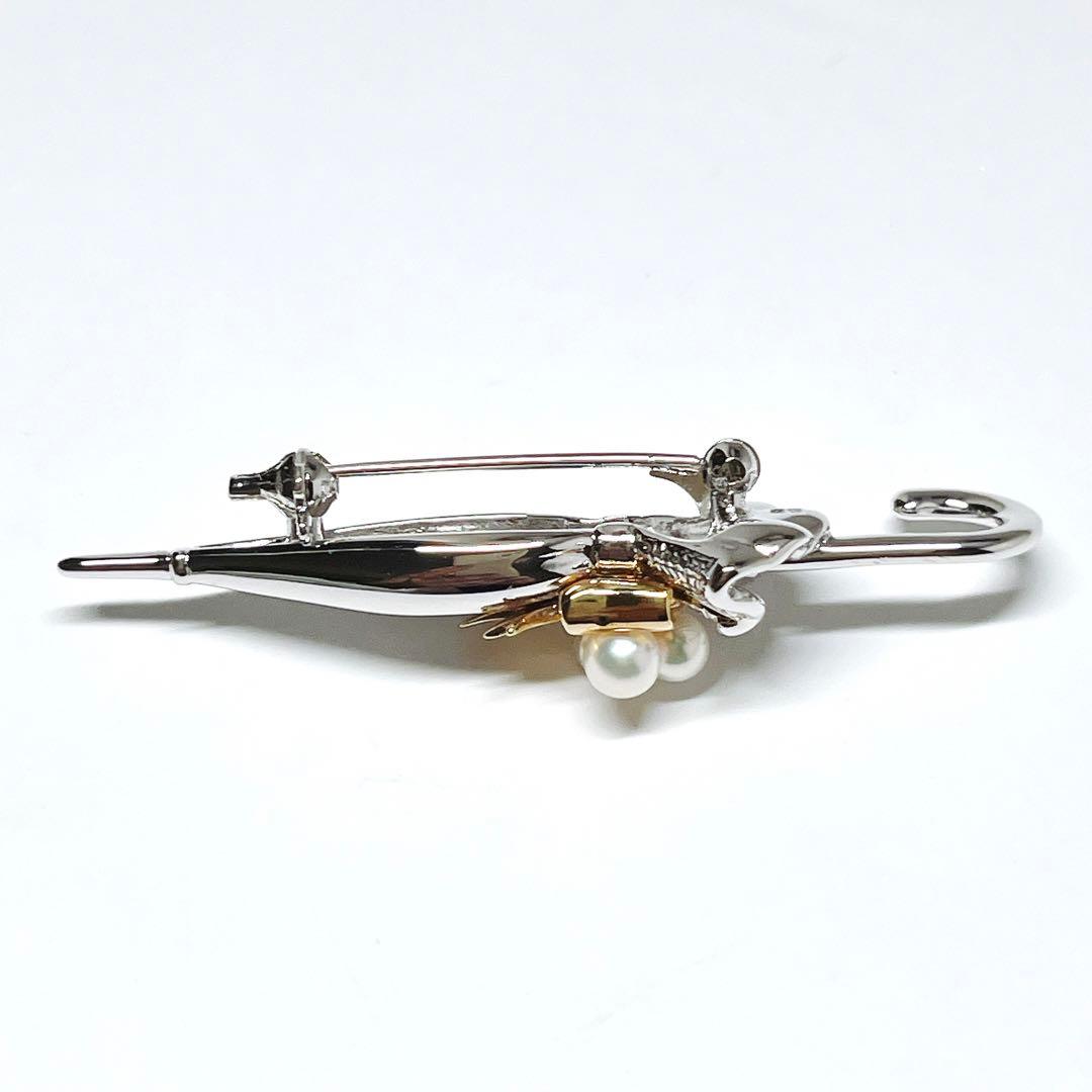 極美品✨MIKIMOTOミキモト アコヤパール　ピンブローチ　傘　アンブレラ