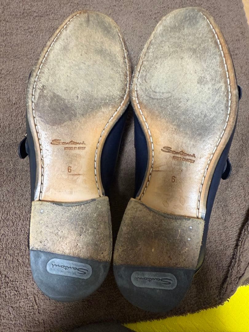 Santoni ネイビー ローファー バックル付き