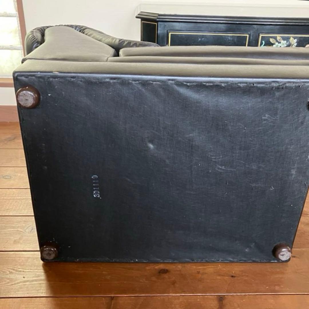カリモク1人用レザーソファ 黒 中古家具 昭和レトロ