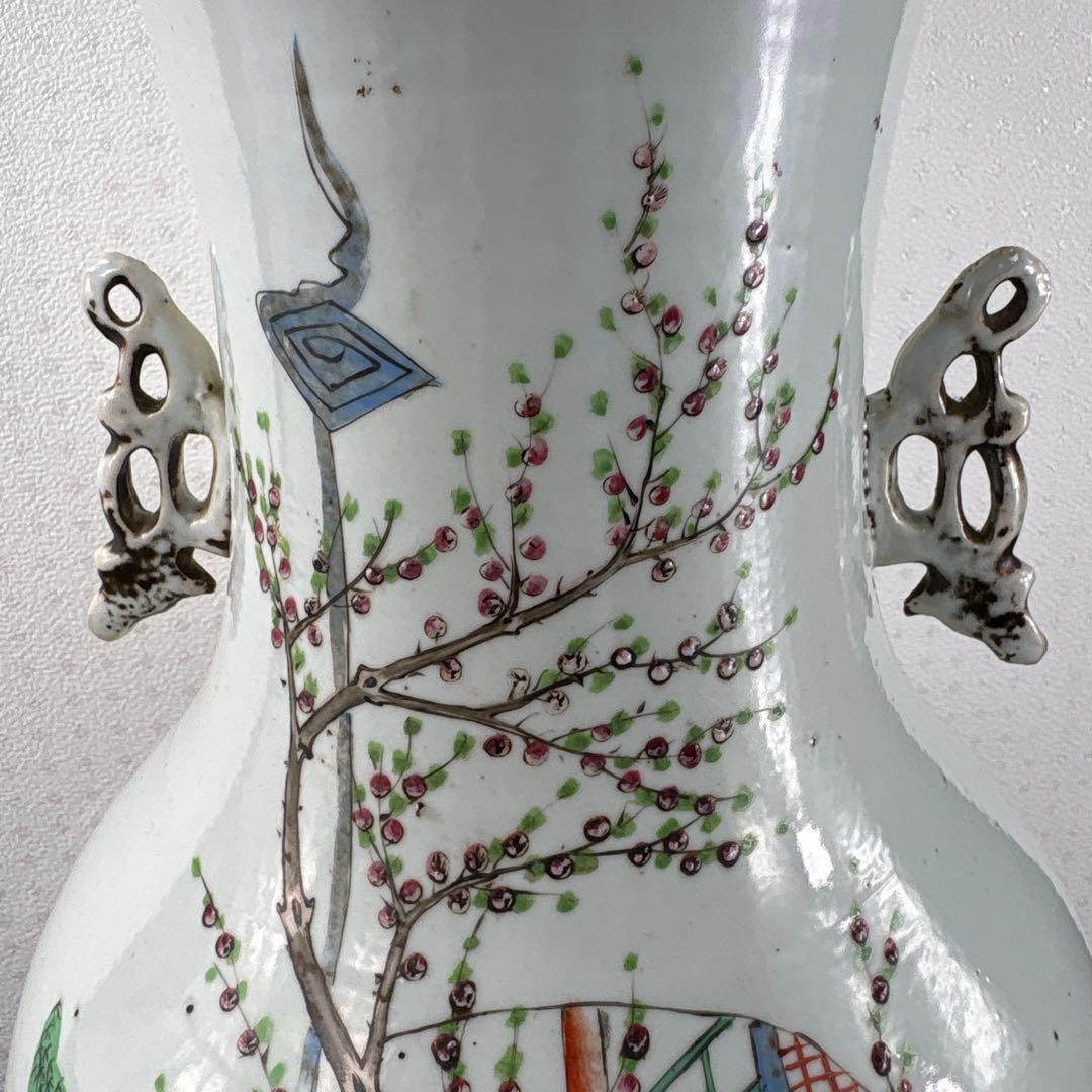 清時代中期 粉彩博古圖紋様 磁器大花瓶 伝世品焼約58cm