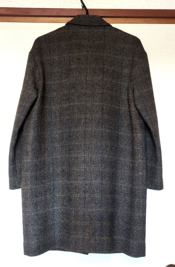 美品　半額　ウールコート　レディース　イタリアウール　チェック　ブラウン　ロング