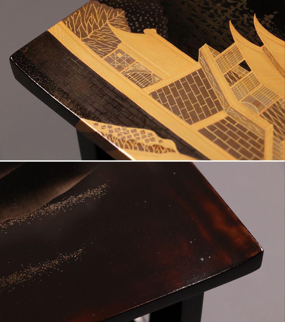 輪島塗 久世宗春 山水金蒔絵 冠卓 二段卓 花台 黒塗 天然木【MA366】