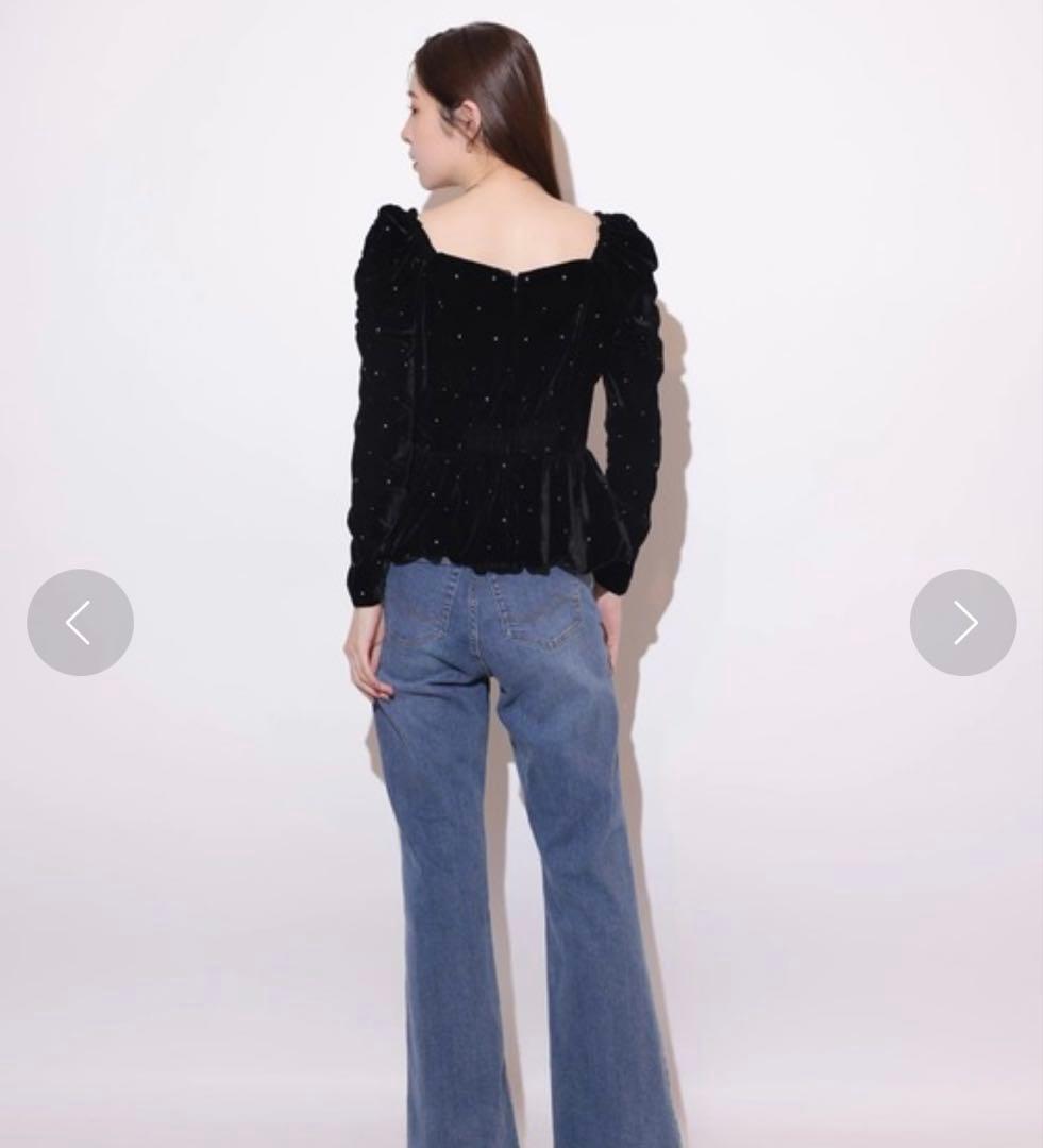 ベロア刺繍ペプラムブラウス　Rirandture