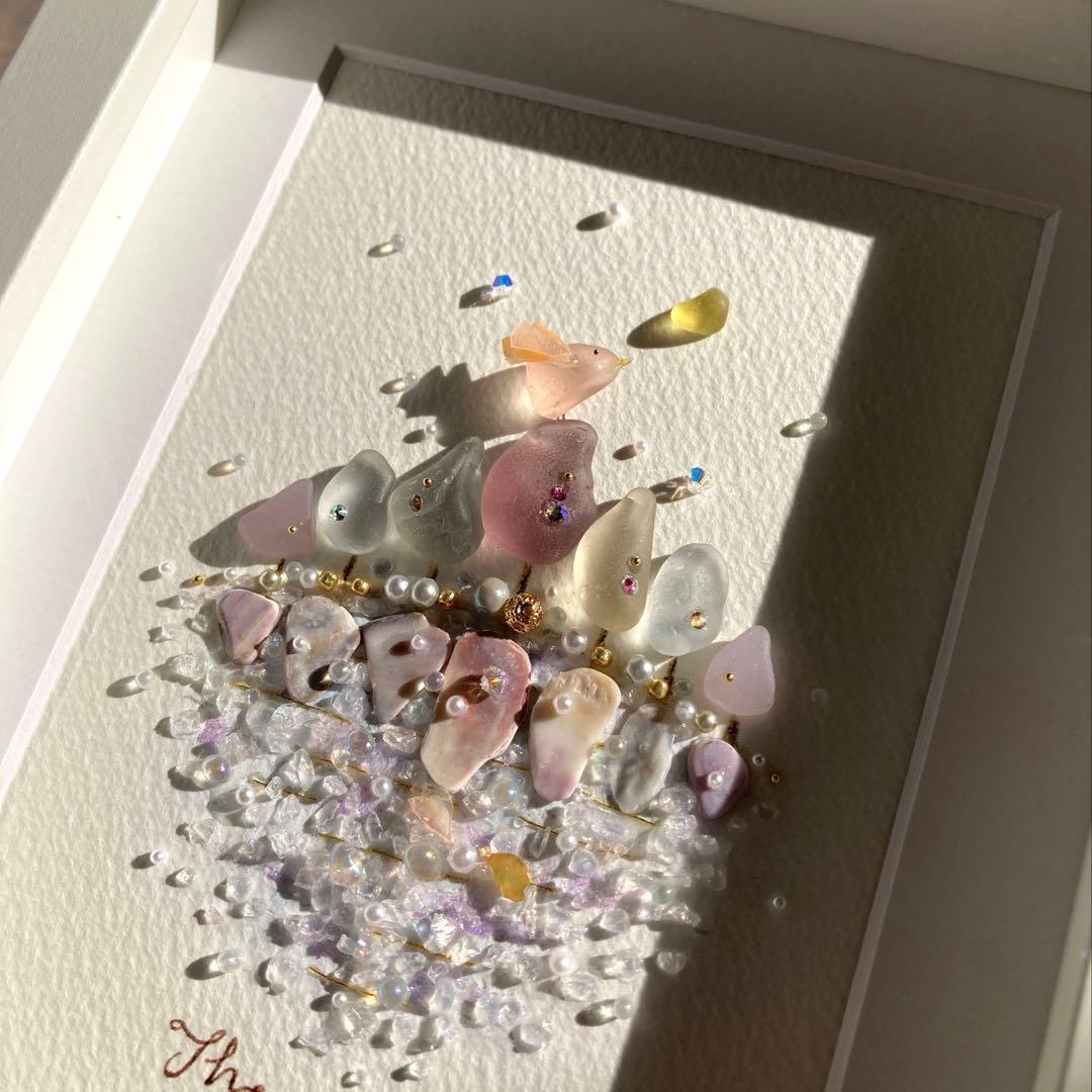 れい　Purple Lake シーグラスアート／天然石／紫／湖