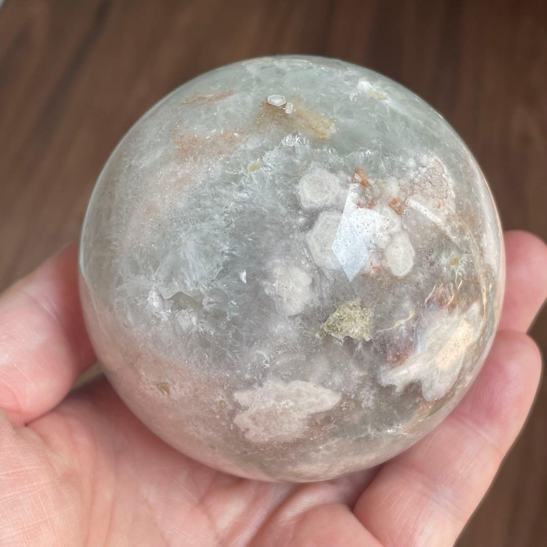 ★とても大きな子です★プラシオライト 桜瑪瑙共生 スフィア 天然石 置物