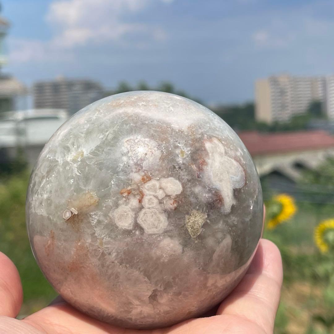 ★とても大きな子です★プラシオライト 桜瑪瑙共生 スフィア 天然石 置物
