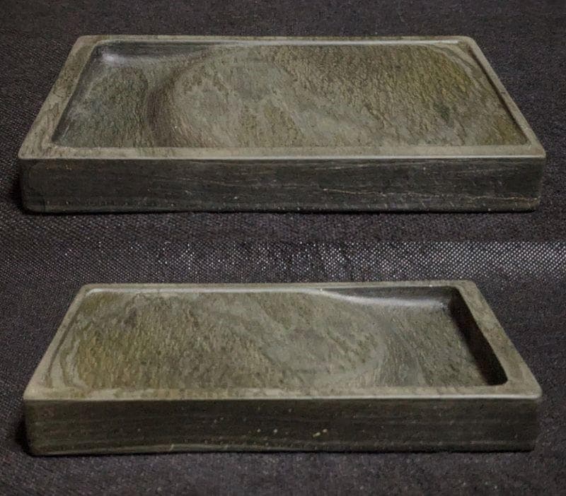 【歙州硯　水波羅紋や金暈金星の美石】◆龍尾山◆唐木共箱◆歙硯◆長方六吋