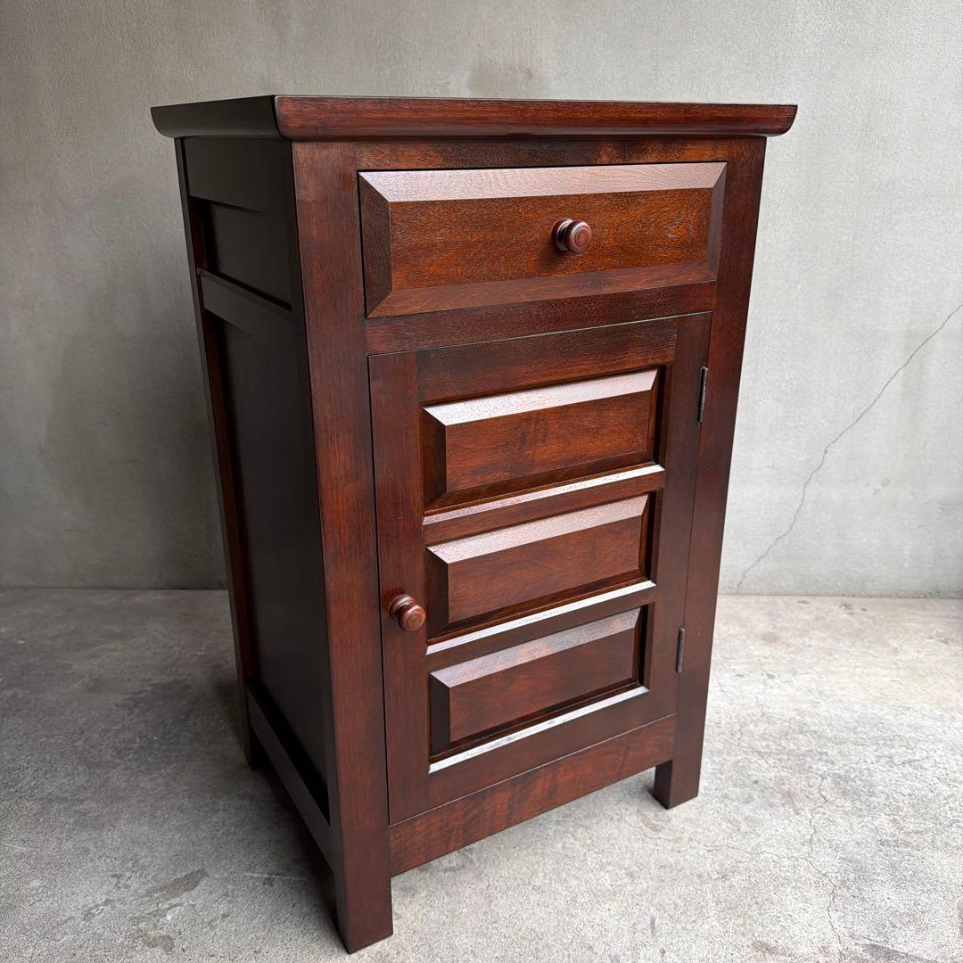 極美品　松本民芸家具 ミズメザクラ無垢材 C型電話台 キャビネット 天然木