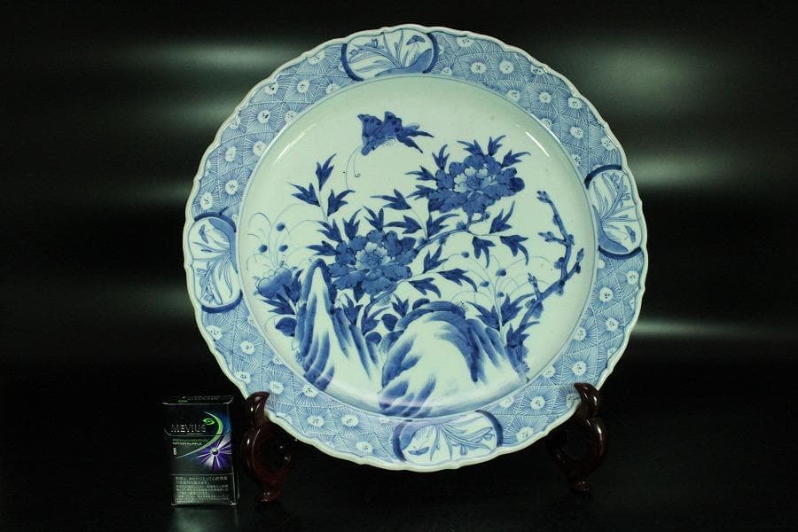 古伊万里 蝶花紋 大皿 φ40cm(K-YC516)