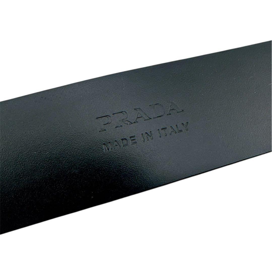 美品◇プラダ サフィアーノレザー メタル ロゴ ベルト ブラック ユニセックス