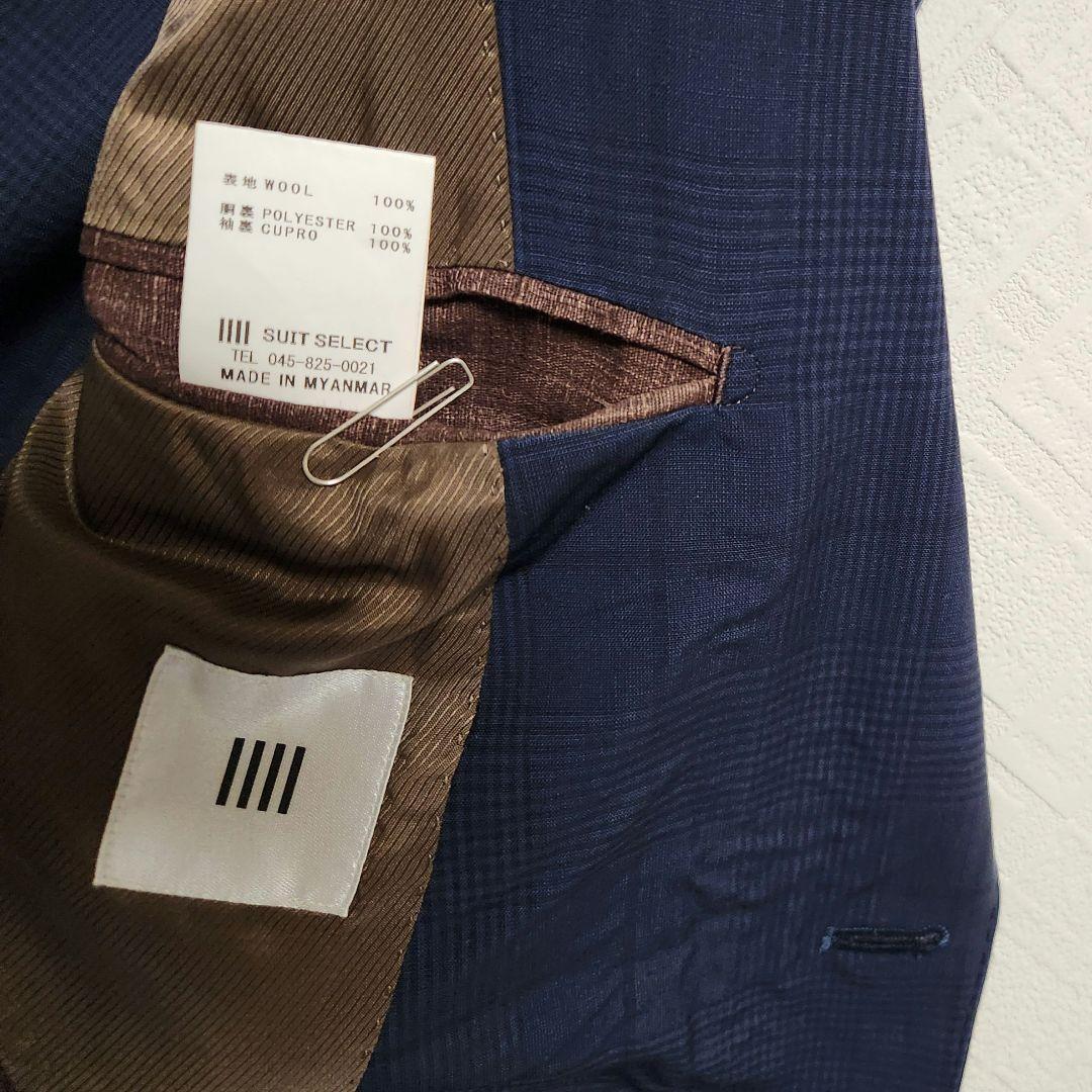 スーツセレクト　メンズ　スーツ　スリーピース　マルゾット　濃紺　チェック　細身