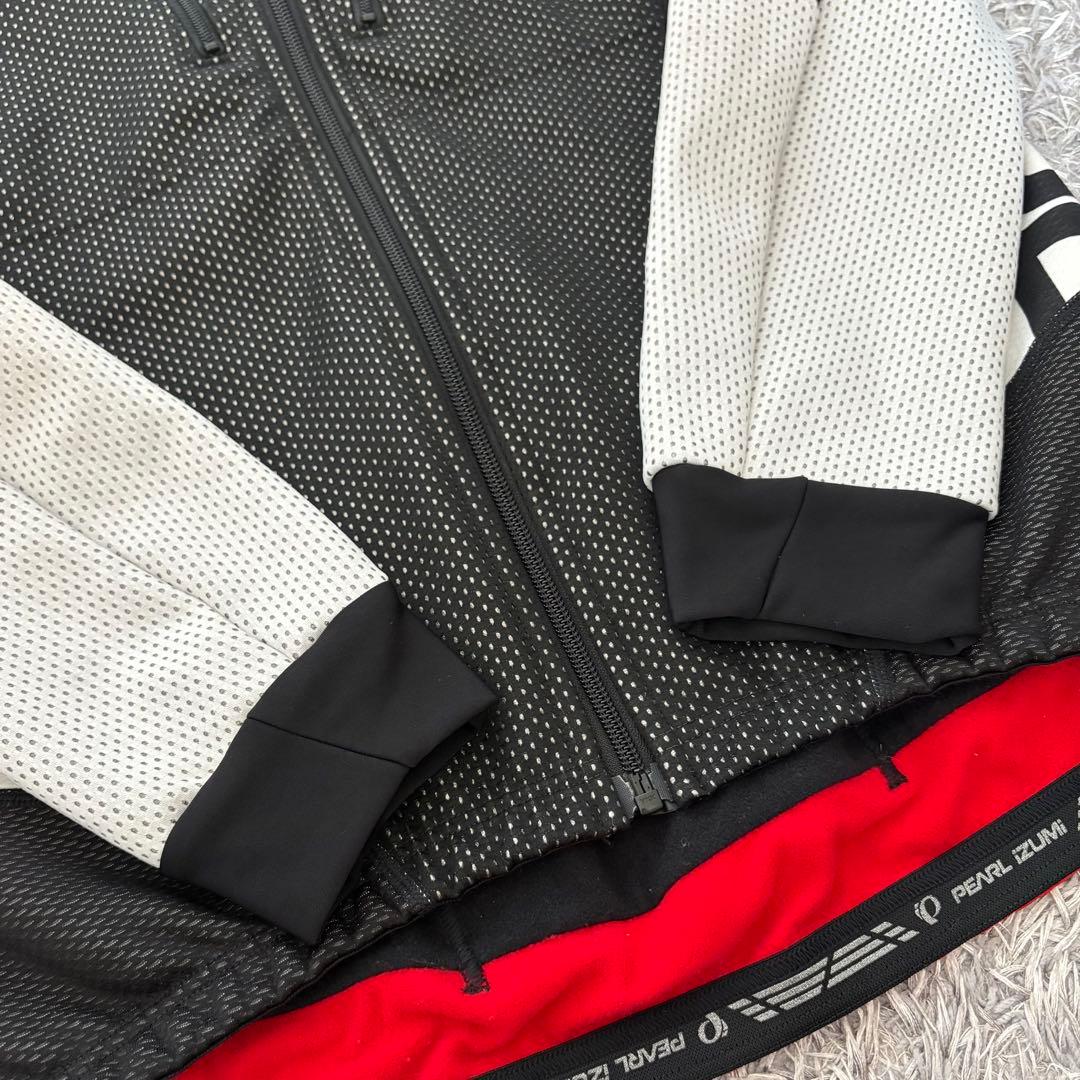 【美品Lサイズ】冬用 PEARL IZUMI ウィンドブレークジャケット 白×赤