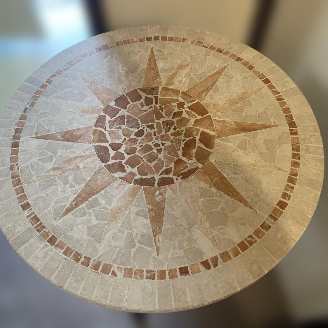 訳あり　タイルモザイク ガーデンテーブル アンティーク ディスプレイ　丸テーブル