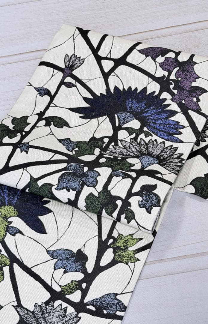 帯５　天然灰汁発酵建藍染からみ菊花　名古屋帯　新品未使用 正絹