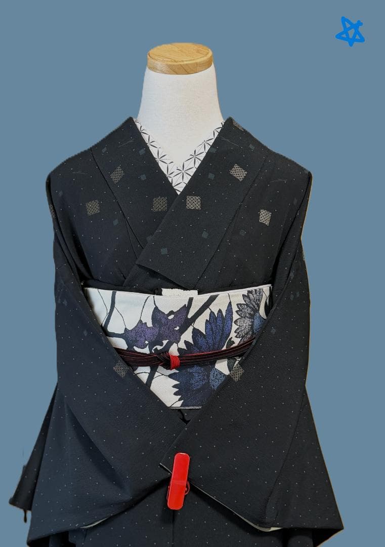 帯５　天然灰汁発酵建藍染からみ菊花　名古屋帯　新品未使用 正絹