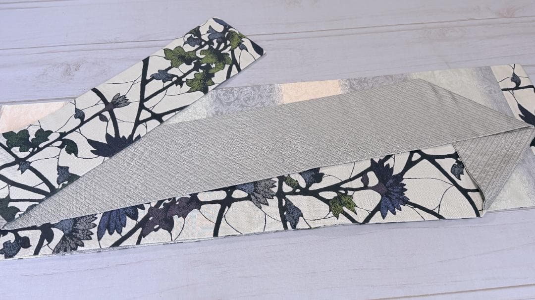帯５　天然灰汁発酵建藍染からみ菊花　名古屋帯　新品未使用 正絹