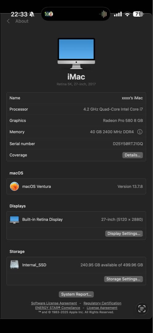 iMac 27インチ Intel Core i7 4.2GHz (A1419)