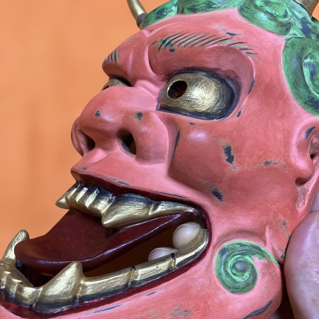 能面　雷　かみなり　木彫り　手彫り　桐箱