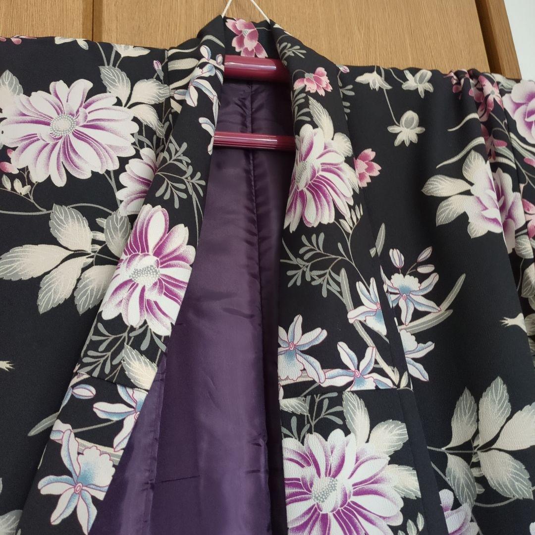 黒地に花柄の小紋着物 撫松庵 プレタМサイズ