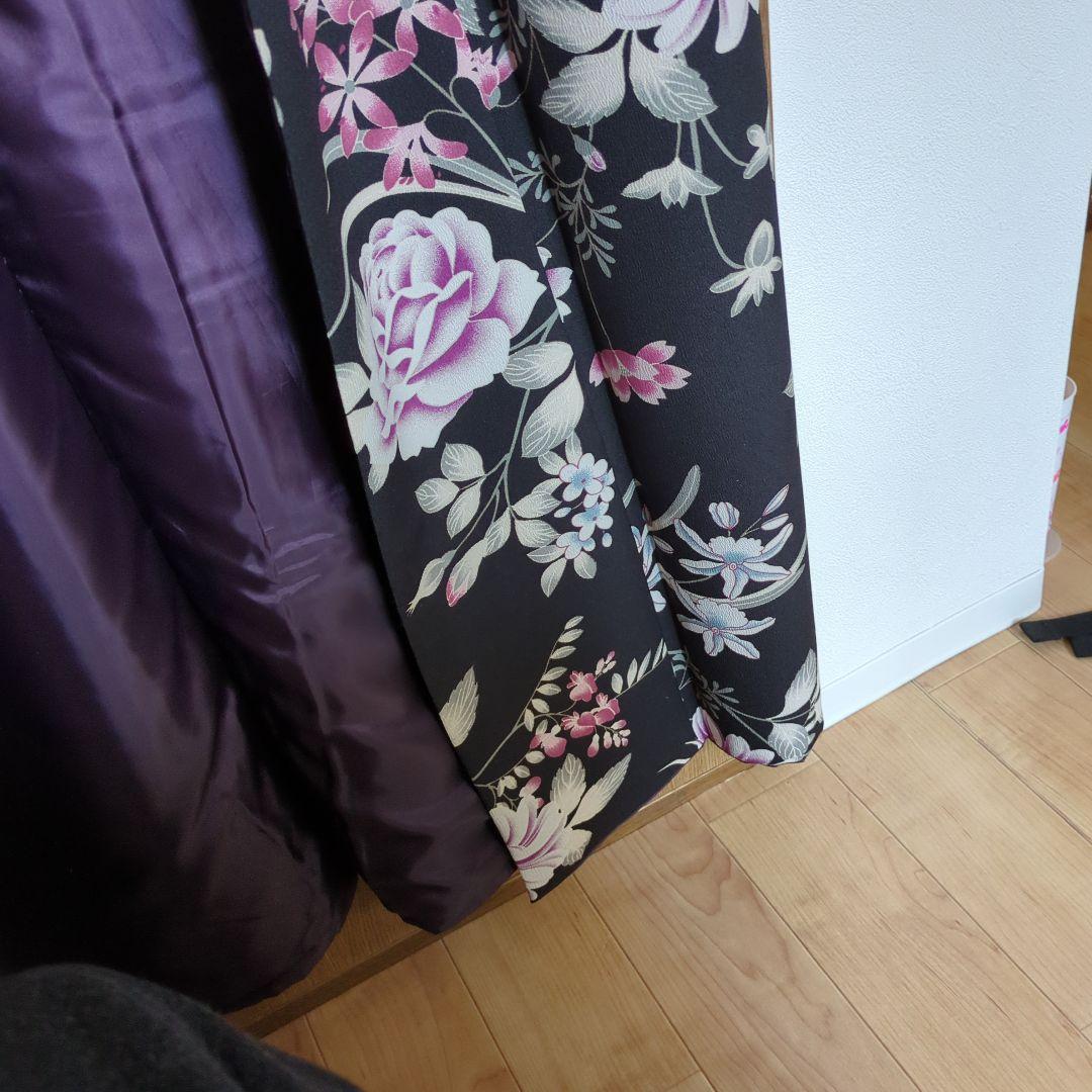 黒地に花柄の小紋着物 撫松庵 プレタМサイズ