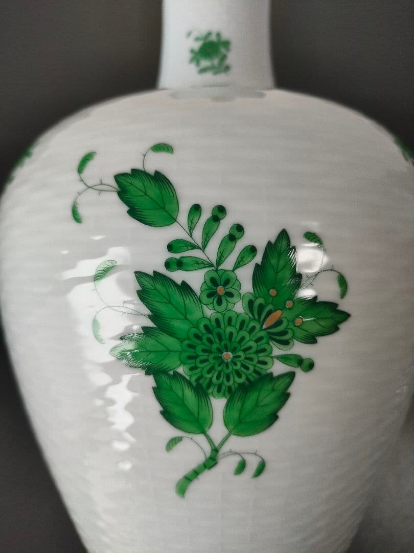 Herendヘレンド人気シリーズ　アポニーグリーン大型花瓶　H28cm