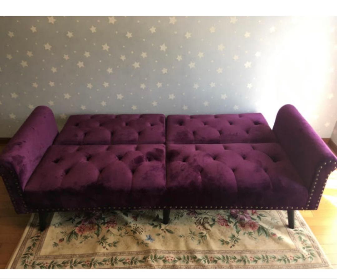 パープルベルベットソファ・ソファベッド