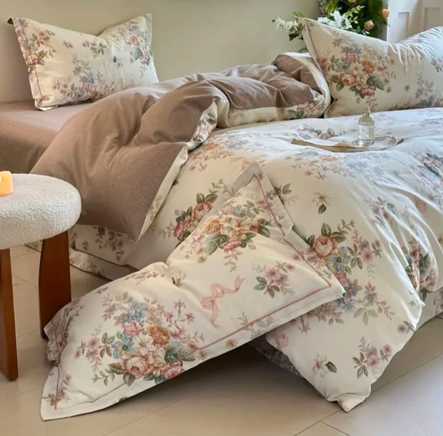 新品★秋薔薇アネモネマーガレット綿100%シングル掛け布団カバー1枚枕カバー2枚