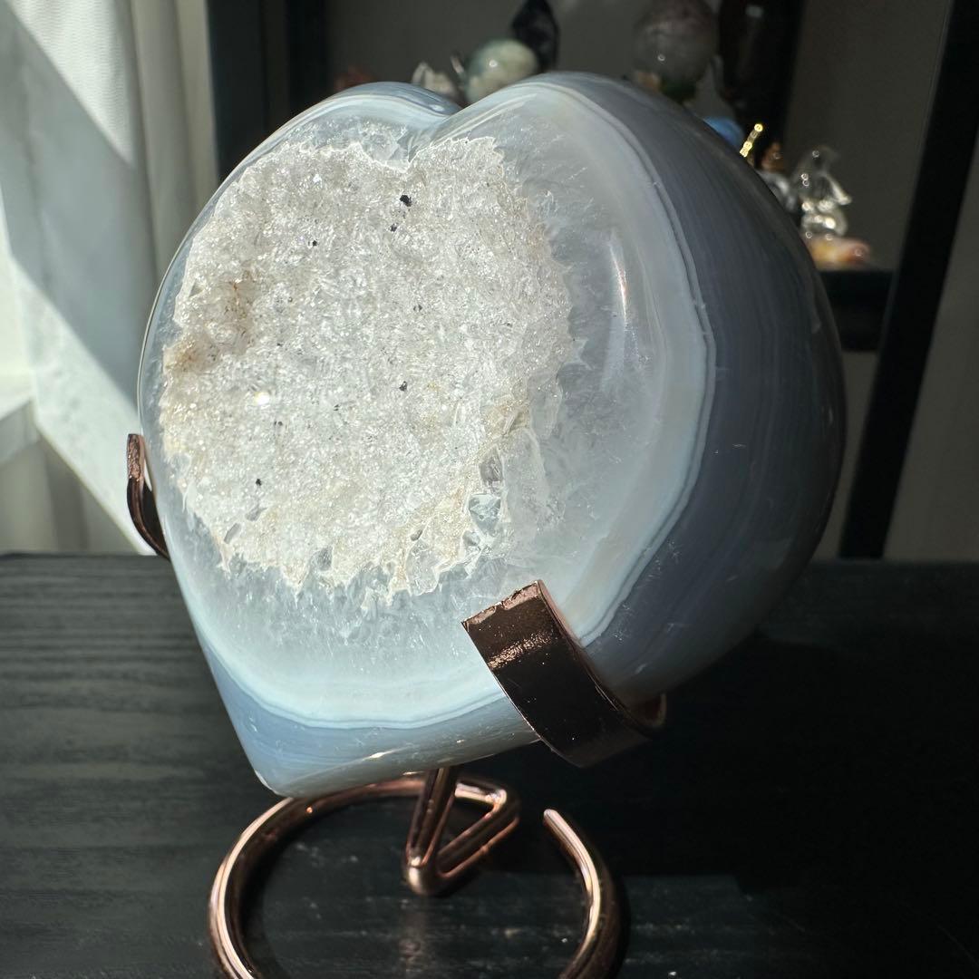 天然石水晶共生瑪瑙のハート　置物　NO.032117