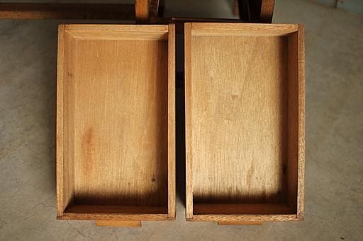 古い木製の片袖机　小引き出し6杯　ワークデスク　作業台　引き出し　古家具