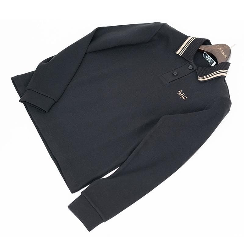 【S】papy 　A.P.C. 襟付きトップス ブラック 長袖ポロシャツ