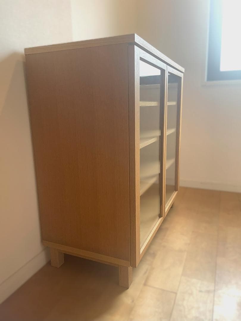 廃盤希少　無印良品　脚付き木製キャビネットガラス扉