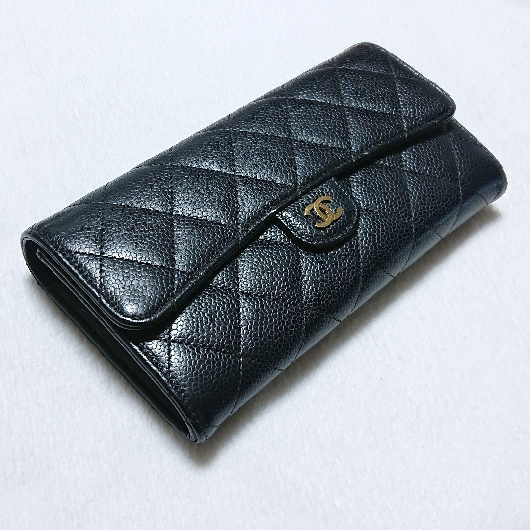 【美品】CHANEL キャビアスキン マトラッセ タイムレスクラシック 長財布