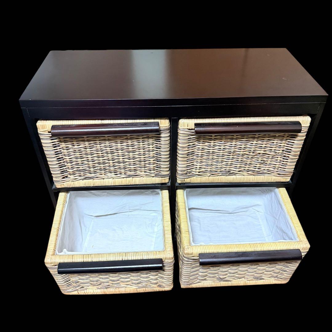 籐家具 ラタン チェスト　引き出し4個 ブラックフレーム