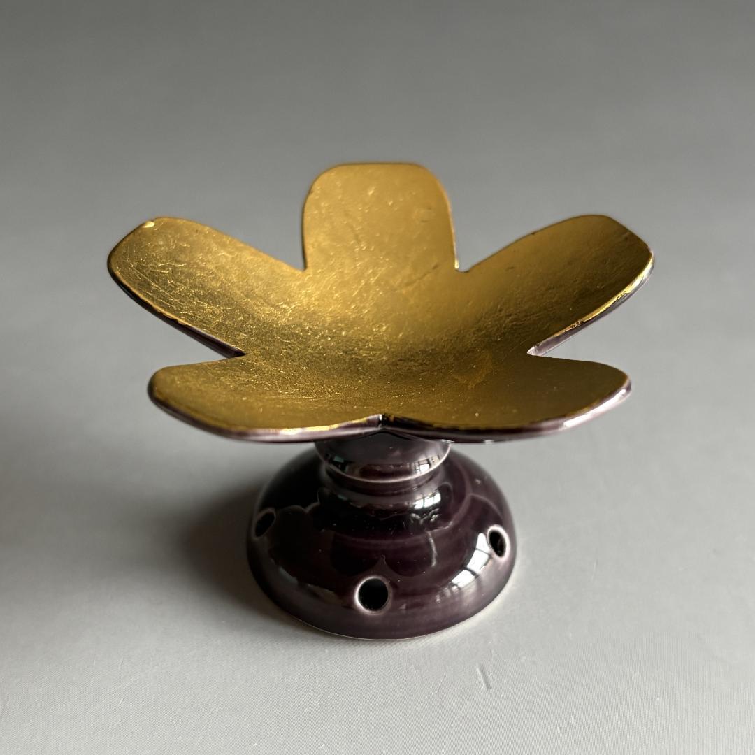 中村翠嵐　紫交趾　突羽根　蓋置　茶道具