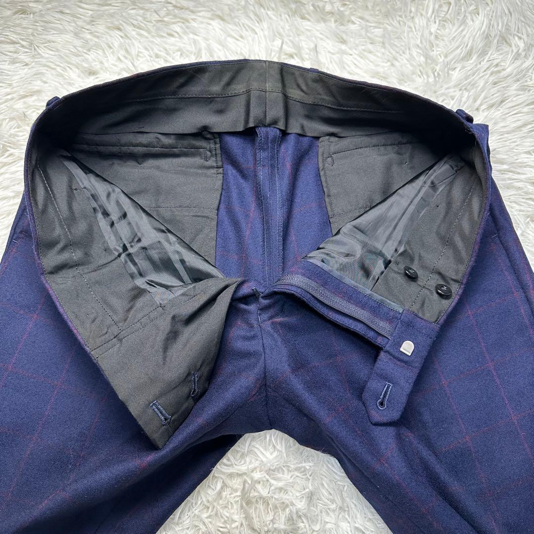 希少 極美品 スーツセレクト 3ピース ワインペン ウール100% ネイビーA6