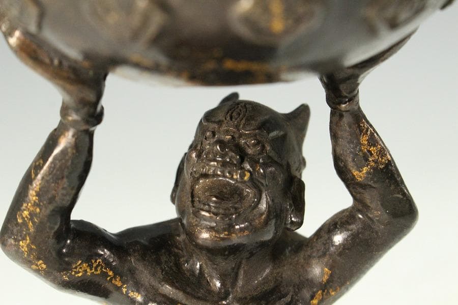 古銅 鬼持ち香炉 仏教美術(K-LC969)