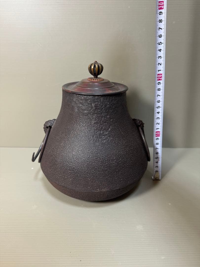 2247 人間国宝　釜師　高橋敬典　鶴首釜　釜鐶付き　茶道具