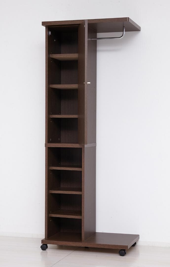 ミラー付　ハンガーラック　収納ワゴン　コンパクト　キャスター5ヶ付