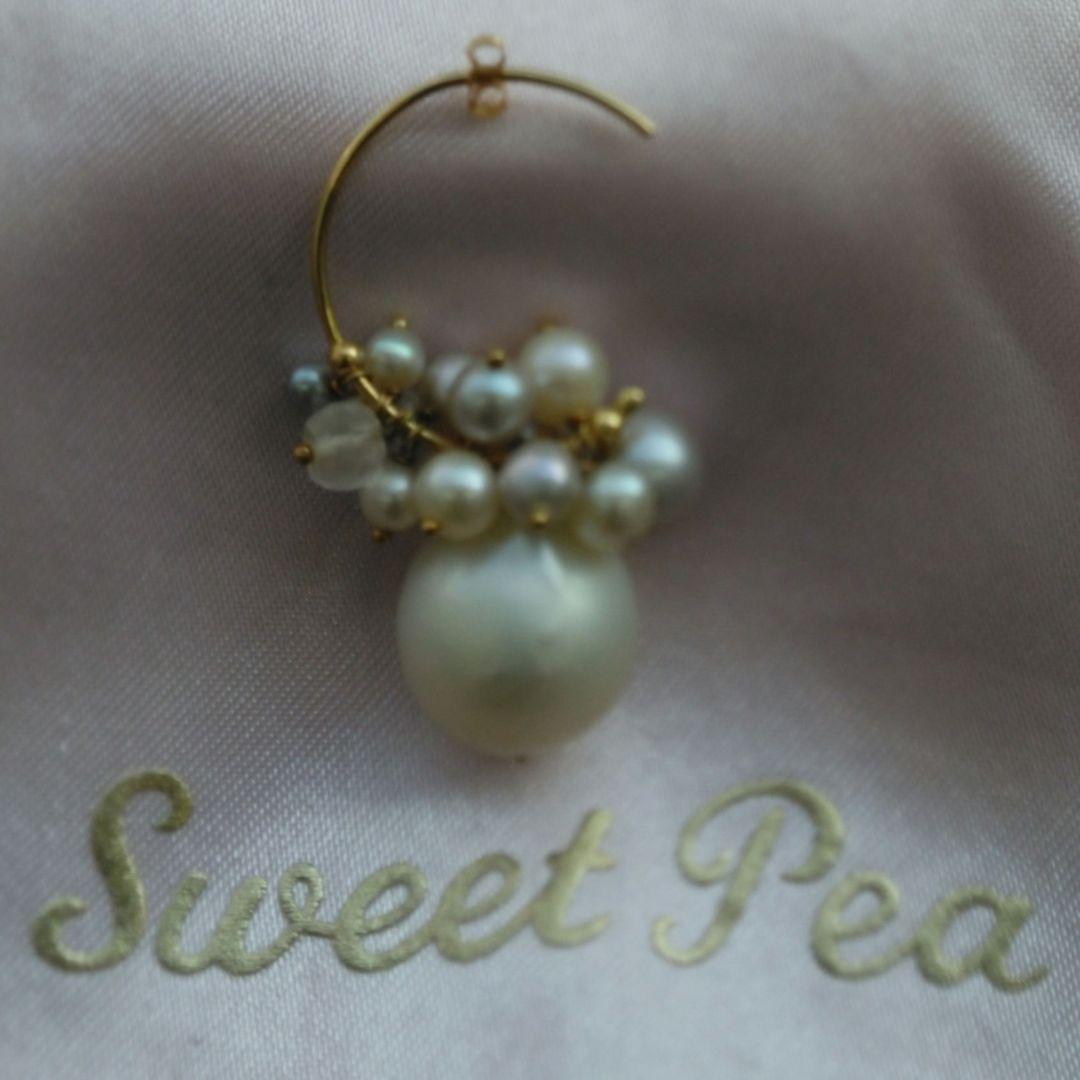 【※限定最終価格※】セミバロック白パール16㎜ 全長3.3㎝ 全15石フープ2㎝