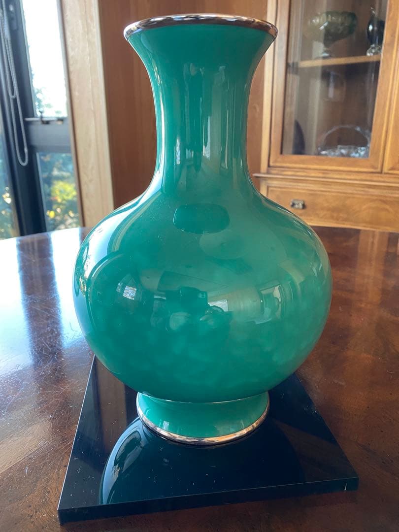 お値下げ⭐️美品⭐️安藤七宝店の七宝花瓶(大)翡翠釉花図