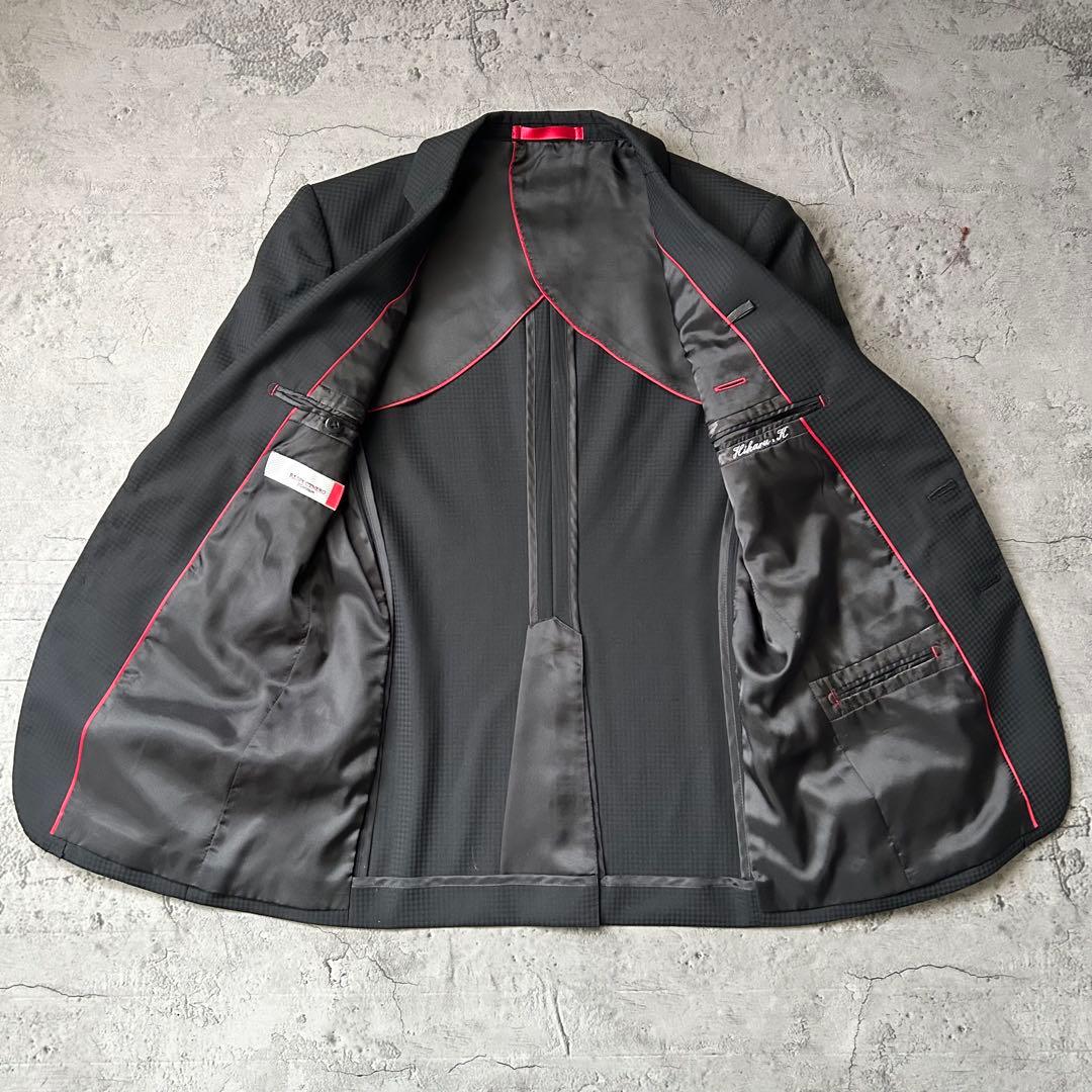 未使用級 リスペクトネロ 最高級ライン シャドウチェック 3ピース スーツ 濃紺