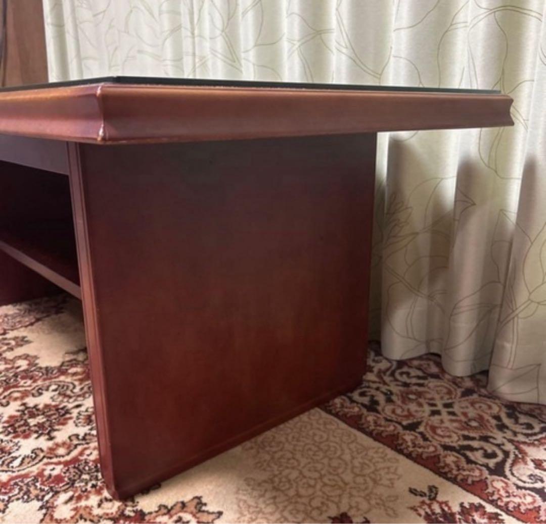 木製 ダークブラウン ガラス付き センターテーブル