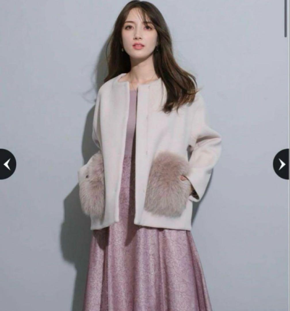 2wayポケファーノーカラーコート　ピンクベージュ　S