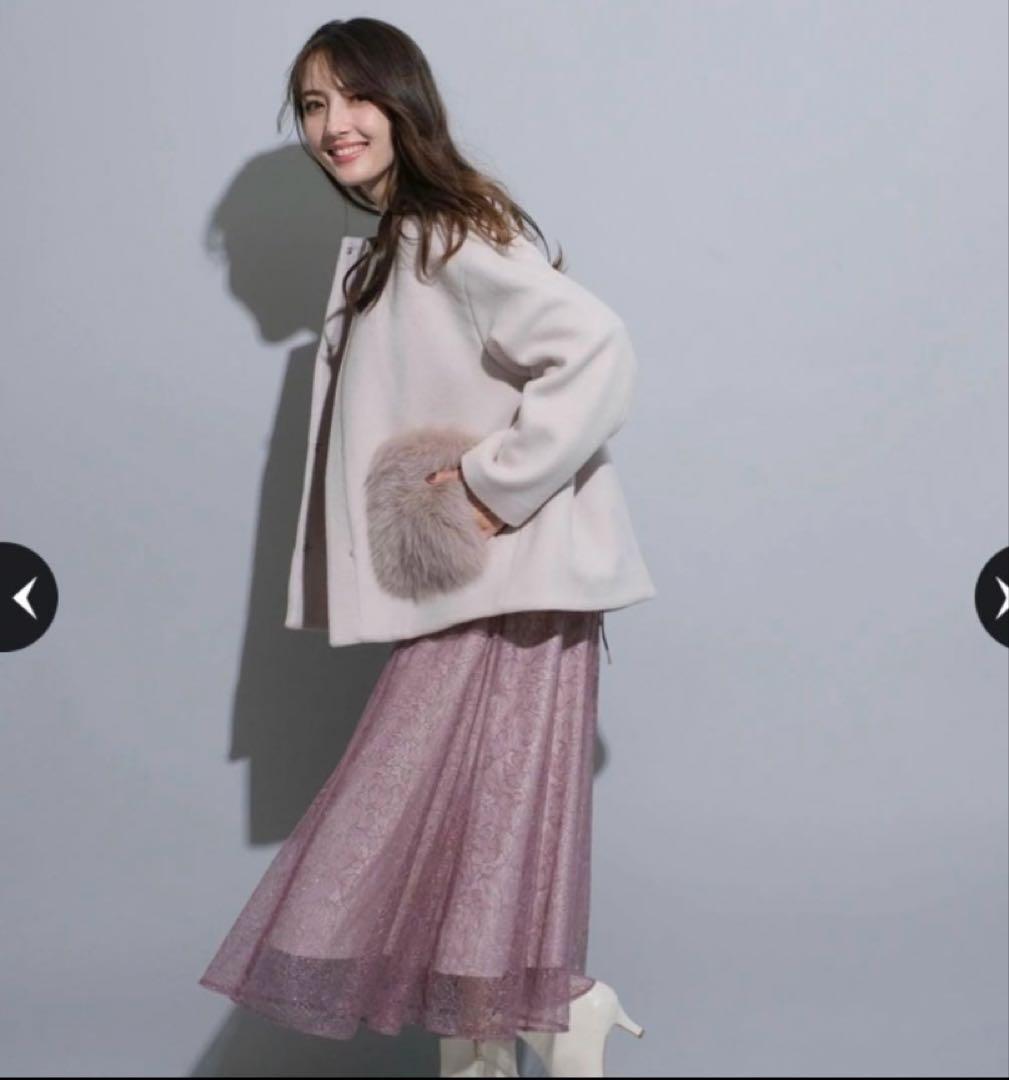 2wayポケファーノーカラーコート　ピンクベージュ　S