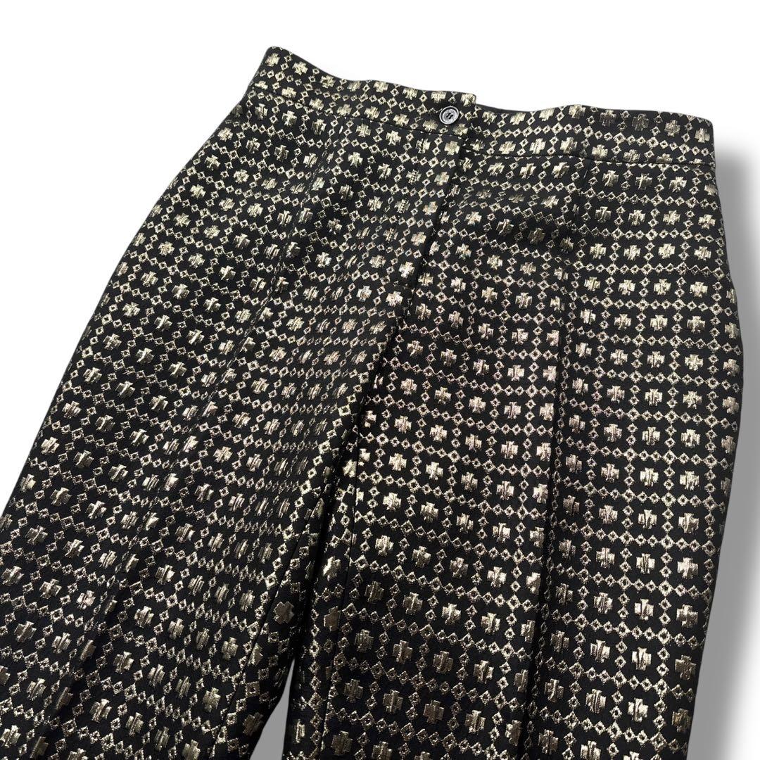 【極美品】CELINE セリーヌ　総柄　パンツ 刺繍　金 ズボン　ウール　シルク
