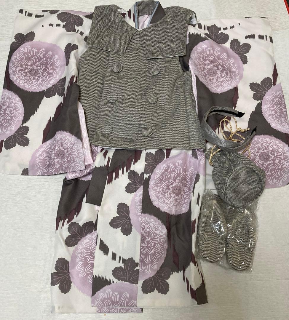 七五三 3歳 女の子 被布着物セット　くすみカラー　ニュアンスカラー　ひよこ商店