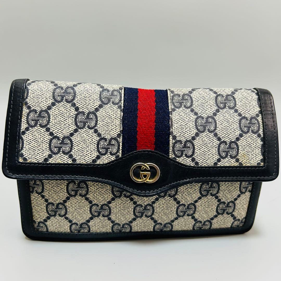GUCCIグッチ GG柄 シェリーライン PVC×レザー クラッチバッグ ポーチ