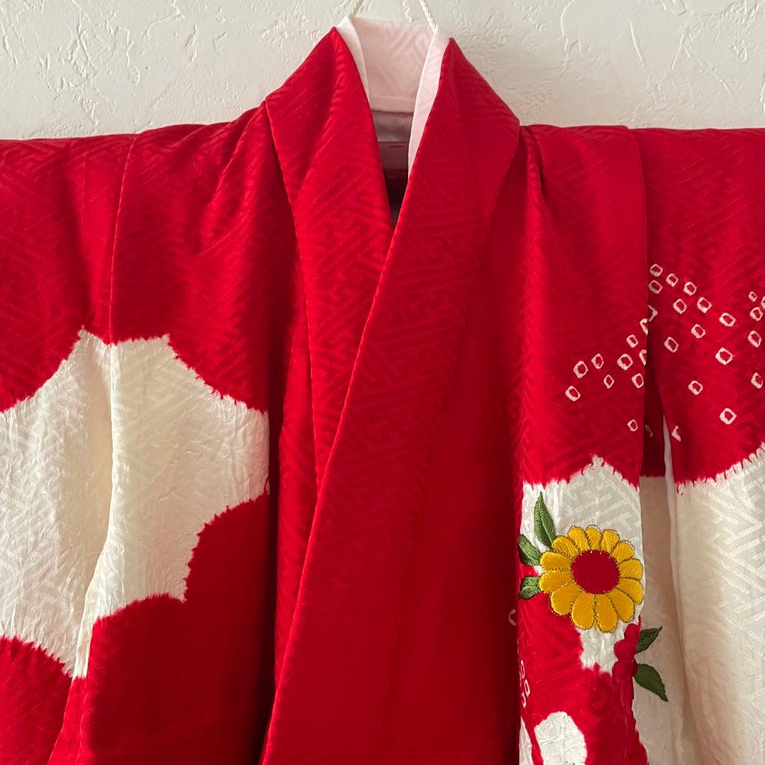 七五三　3歳　正絹お着物セット　ハンドメイド　白総絞り被布